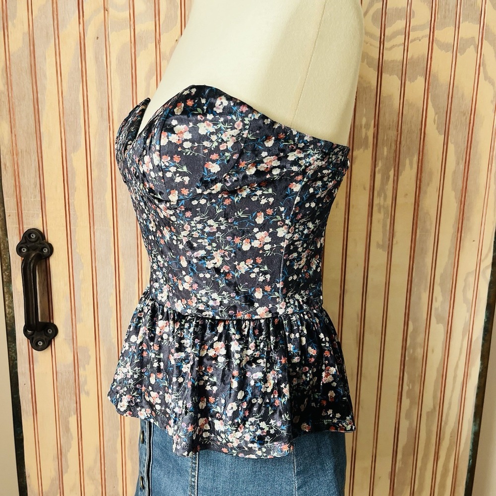 Sugar Lips Black Floral‎ Velvet Corset Peplum Top Whimsy Goth Size M - Picture 4 of 9